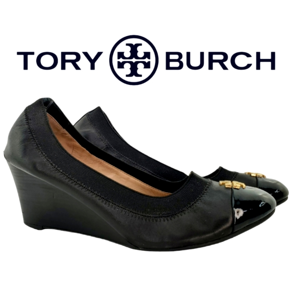 Authentic Tory Burch Jolie Cap Toe Wedge - Ballet Fit Top Sz 7.5 - Black